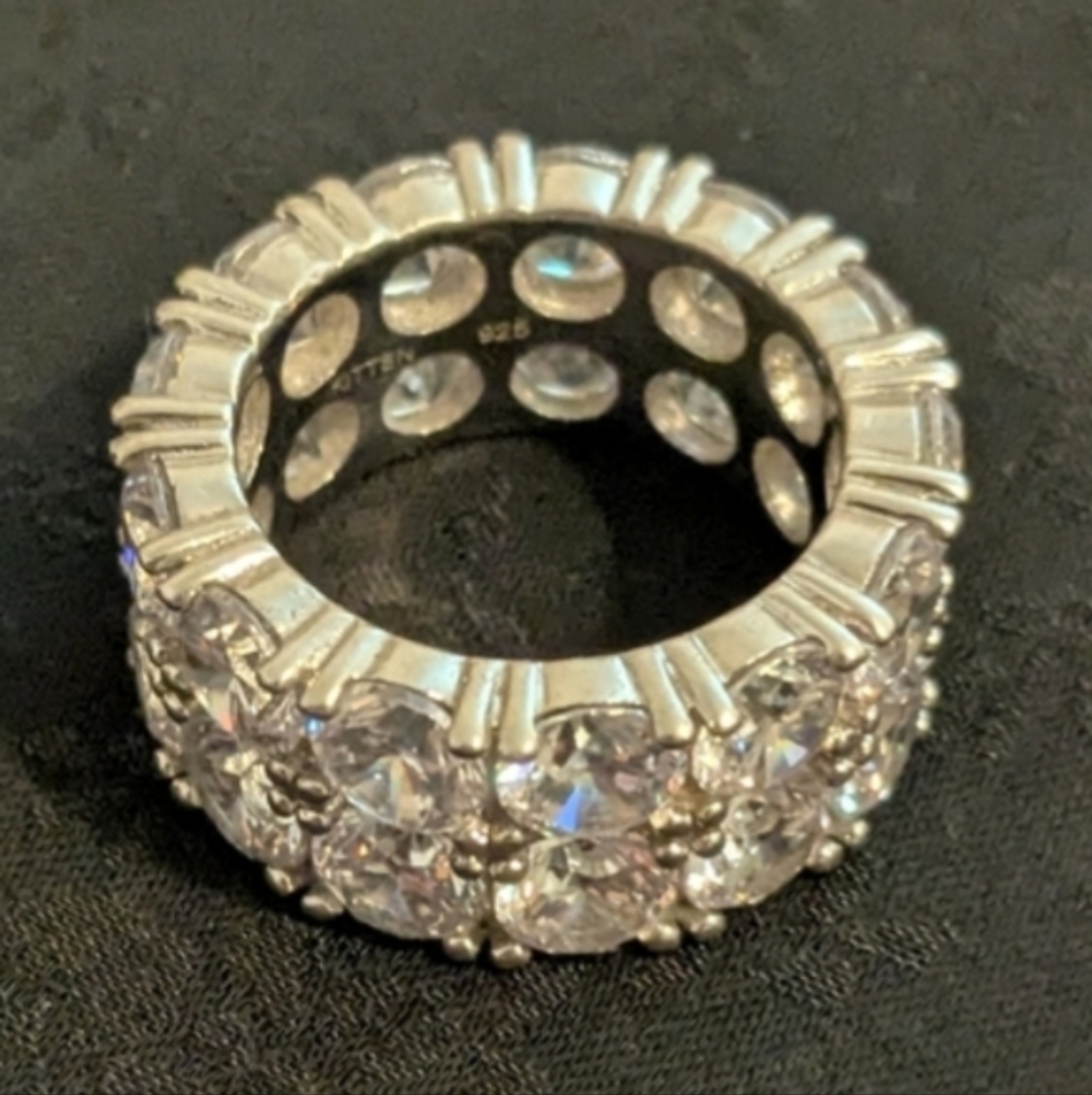 Trendy 925 Solid Sterling Silver Ring Brilliant Double Row CZ Tennis Ring Size 6 - Picture 4 of 7